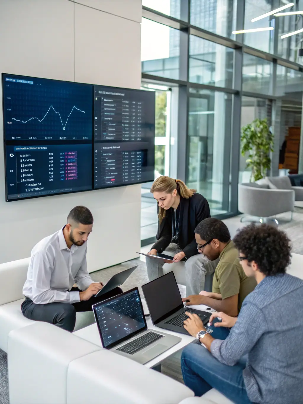 A professional photograph of a team of blockchain architects collaborating on a complex system design, showcasing their expertise and teamwork.