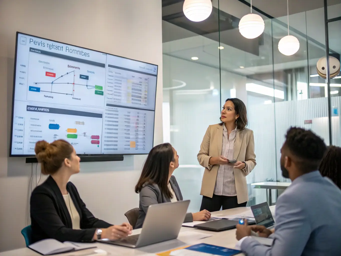 A project manager overseeing a blockchain implementation, with a project timeline and milestones displayed on a whiteboard.