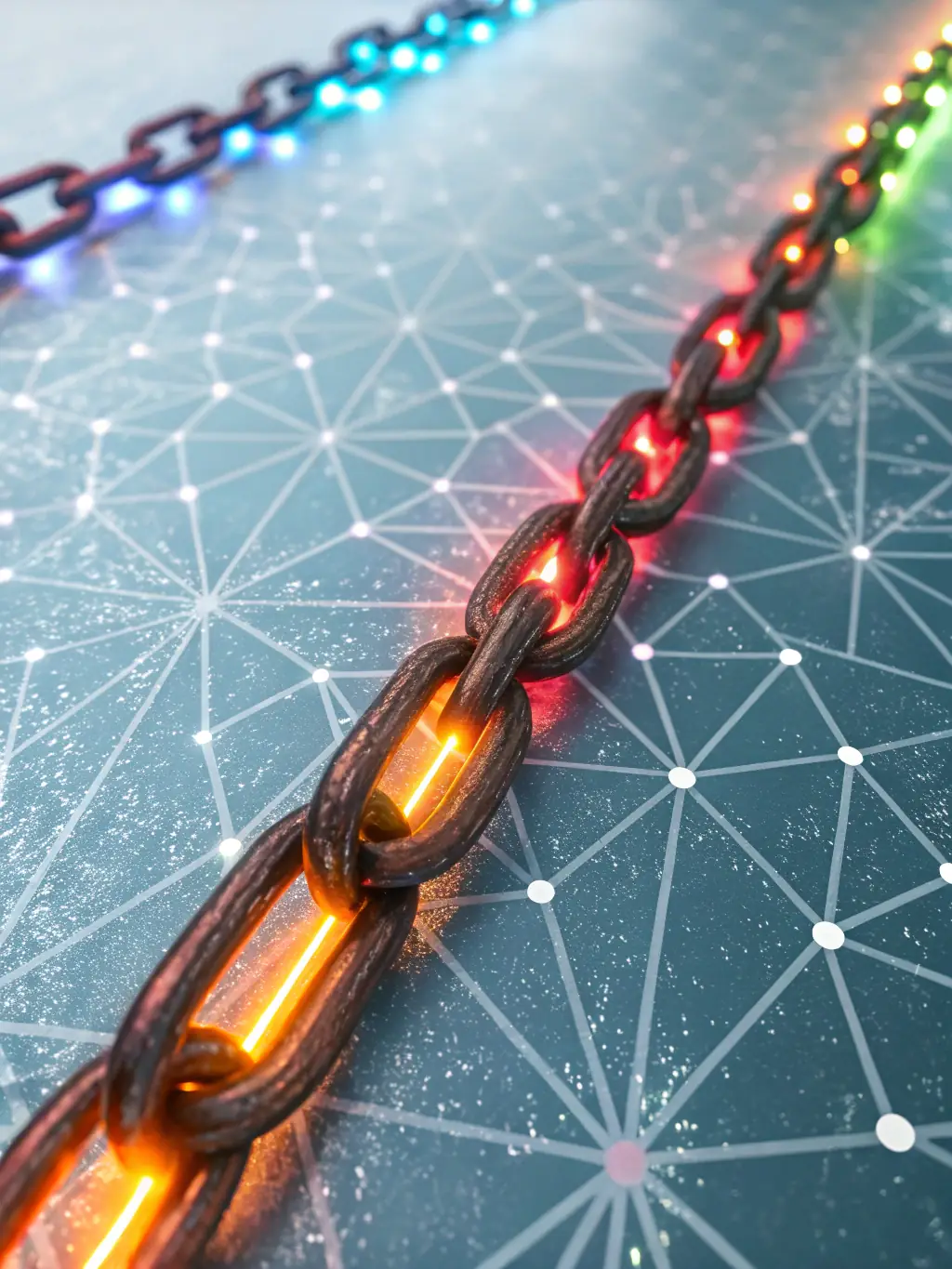 An image depicting a secure data transfer between multiple parties using blockchain technology, emphasizing data integrity and security.